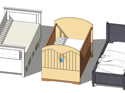 Various Stylish Baby Cribs In Different Colors And Modern Designs 3d model