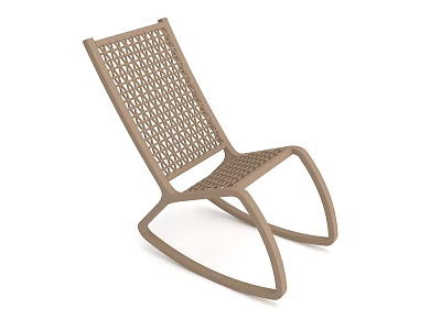 Brown Leisure Rocking Chair With Perforated Backrest And Curved Base Design 3d model