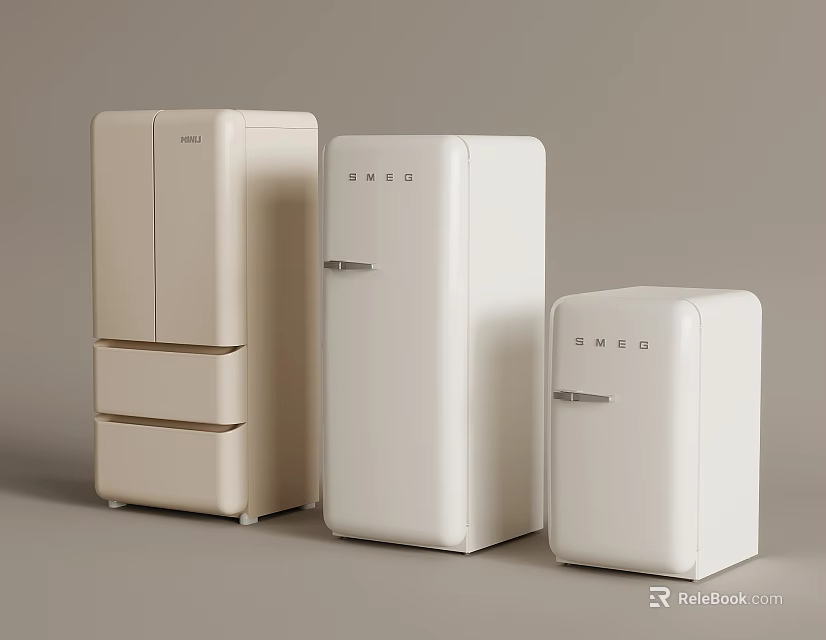 SMUG White Retro Style Refrigerators In Various Sizes With Classic Design For Home Kitchen 3d model 