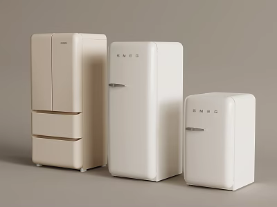 SMUG White Retro Style Refrigerators In Various Sizes With Classic Design For Home Kitchen 3d model