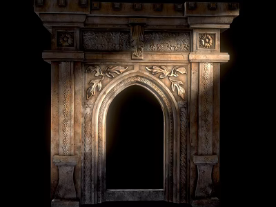 Vintage Ornate Stone Fireplace With Intricate Carved Leaves And Arched Design 3d model
