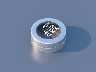 Round Silver Metal Jar Perfume Cosmetics With Black Label And White Natural Beauty Text 3d model