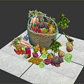 Fresh Colorful Vegetables in Wicker Basket with Scattered Carrots Bell Peppers and Broccoli