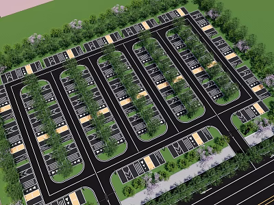 Eco Friendly Parking Lot Design With Lush Greenery And Tree Lined Parking Spaces 3d model