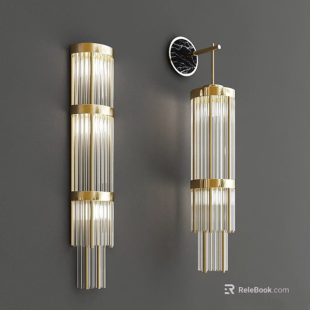 Elegant Modern Wall Sconce With Golden Frame And Vertical Glass Rods For Interior Lighting 3d model 