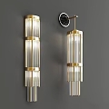 Elegant Modern Wall Sconce With Golden Frame And Vertical Glass Rods For Interior Lighting