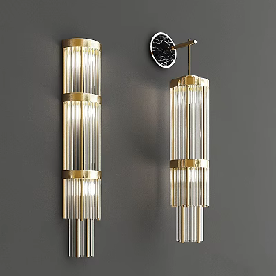 Elegant Modern Wall Sconce With Golden Frame And Vertical Glass Rods For Interior Lighting 3d model