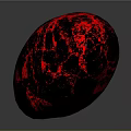 Glowing Sphere with Red Cracked Texture on Black Background and Reflection