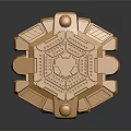Ornate Golden Circular Mechanical Component With Geometric Shapes And Detailed Parts