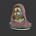 Hooded Male Character 3D Sculpture With Brown Beard Pink Cloak And Silver Base