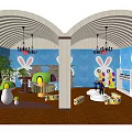 Children's Clothing Store Interior With Bunny Wallpaper Mushroom Decor And Display Shelves
