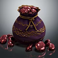 Elegant Red Gemstones In Purple Decorative Bag With Gold Patterns And Scattered Stones