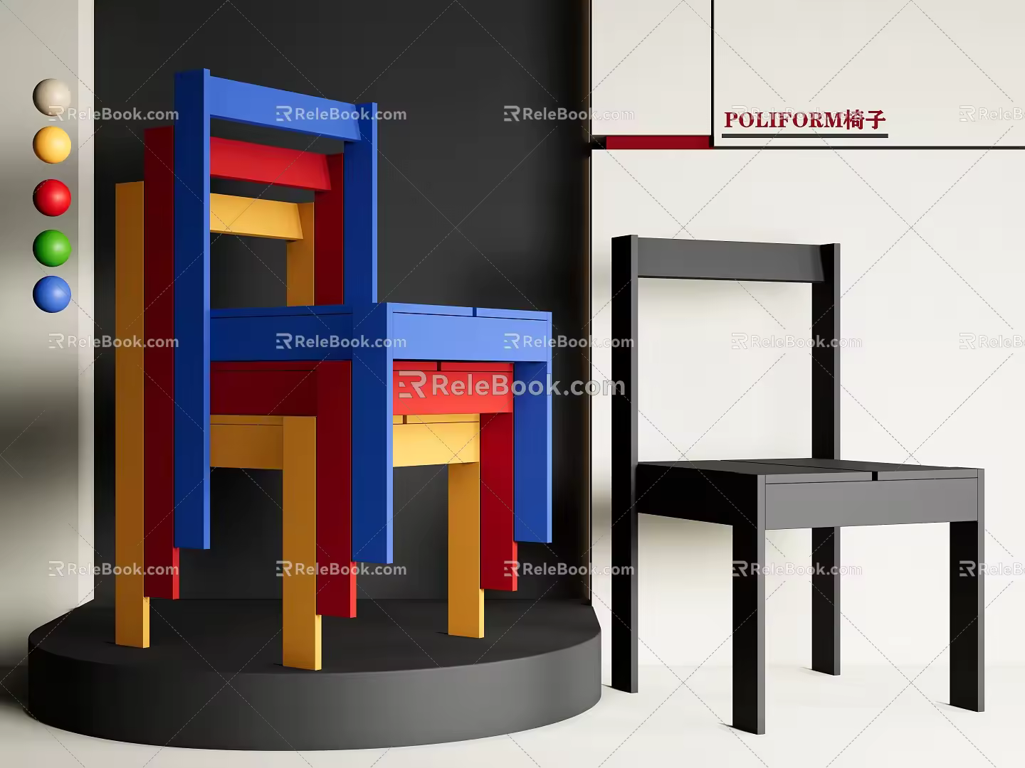 Modern Single Chair Dopamine Dining Chair Colorful Chair Timber Memphis 3d model