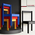 Modern Single Chair Dopamine Dining Chair Colorful Chair Timber Memphis 3d model