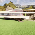 Modern Office Building With Large Windows Mountain View And Green Grass