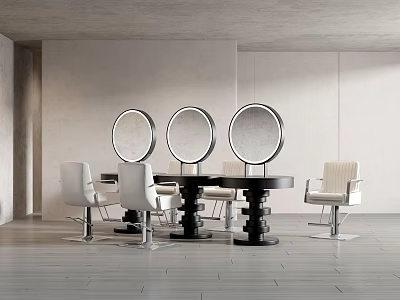 Modern Dining Table And Chairs Set With Round Mirrors In Minimalist Interior Space 3d model