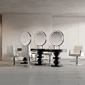 Modern Dining Table And Chairs Set With Round Mirrors In Minimalist Interior Space 3d model