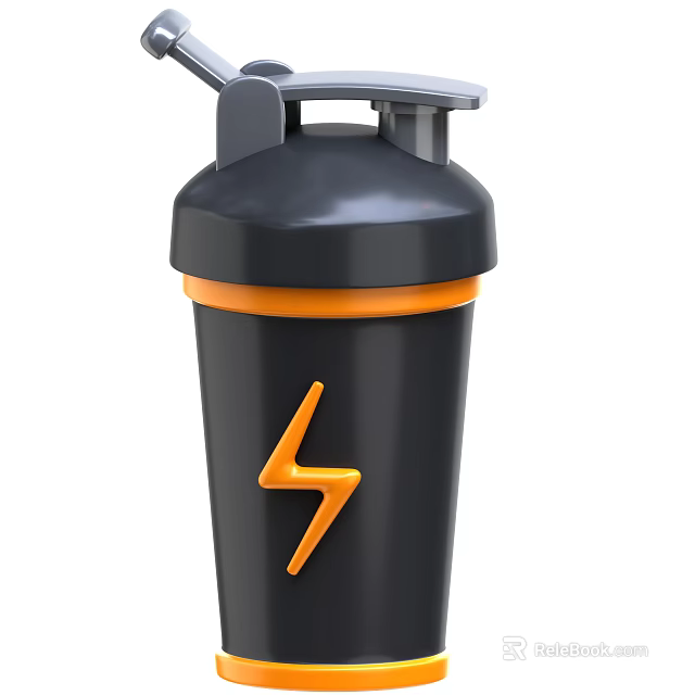 Sports Equipment Black Sports Water Bottle With Orange Lightning Logo For Fitness And Outdoor Activities 3d model 