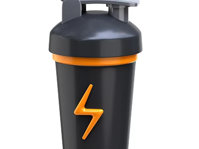 Sports Equipment Black Sports Water Bottle With Orange Lightning Logo For Fitness And Outdoor Activities 3d model