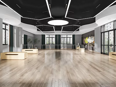 Modern Fitness Studio With Spacious Interior Wooden Flooring And Exercise Equipment For Workouts 3d model