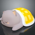 Cute Gray Cat Cartoon Character With Yellow Checkered Back Cover Sleeping Peacefully On Shiny Surface