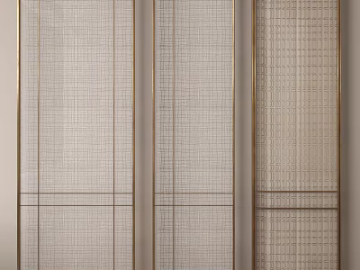 Elegant Modern Room Divider With Metal Grid Frame And Woven Textured Panels 3d model
