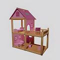Wooden Building Blocks Pink Two Story Dollhouse With Furniture And Staircase Design