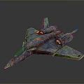 3D Model Fighter Jet With Blue Yellow Metallic Texture And Detailed Design
