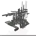 Industrial Equipment With Complex Piping System And Metal Structural Components Layout