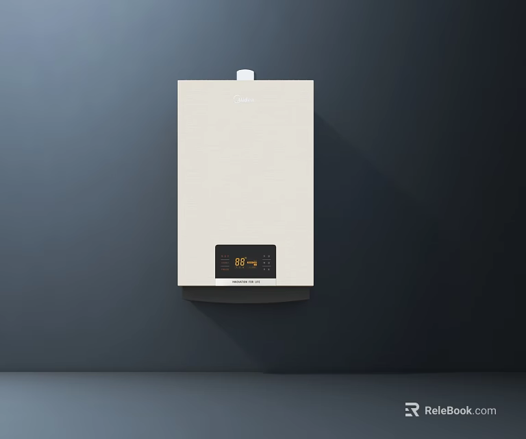 White Electric Water Heater Mounted On Gray Wall With Screen Showing Temperature 87 Degrees 3d model 