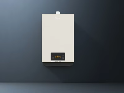 White Electric Water Heater Mounted On Gray Wall With Screen Showing Temperature 87 Degrees 3d model
