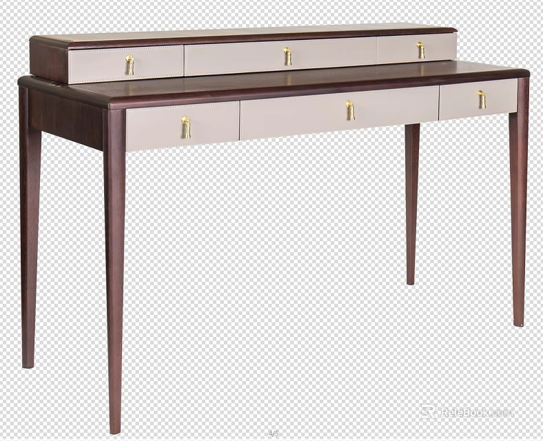 Modern Sleek Dressing Table With Wooden Frame Light Drawers And Gold Handles 3d model 