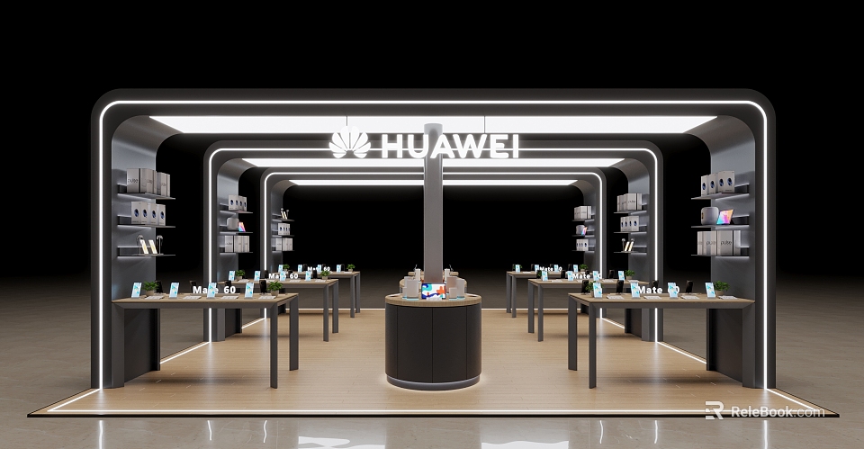 Huawei Retail Store Interior With Spacious Layout Display Counters And Mobile Phones 3d model 