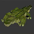 Pixel Art Crocodile Made Of Green And Yellow Blocks On Black Background With Reflection