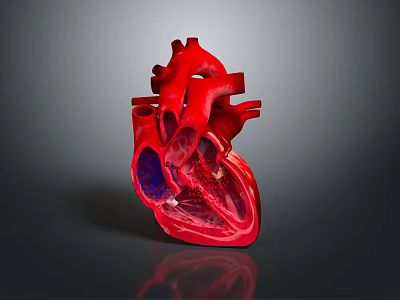 3D Human Heart Anatomical Model With Clear Internal Chambers And Colored Vessels 3d model