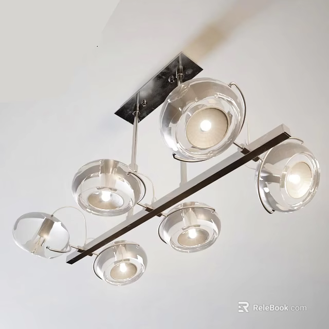 Modern Chandelier With Multiple Transparent Shades And Metal Frame Ceiling Lighting 3d model 