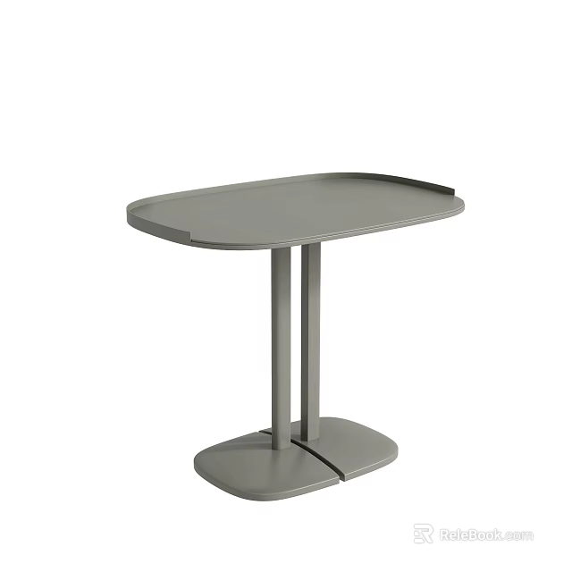 Modern Gray Side Table With Oval Top And Double Column Stable Base 3d model