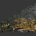 Stone Bridge Spanning River Amid Green Mountains And Yellow Trees Natural Landscape