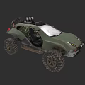 Green Off Road Vehicle With Large Rugged Tires And Roof Mounted Spotlights