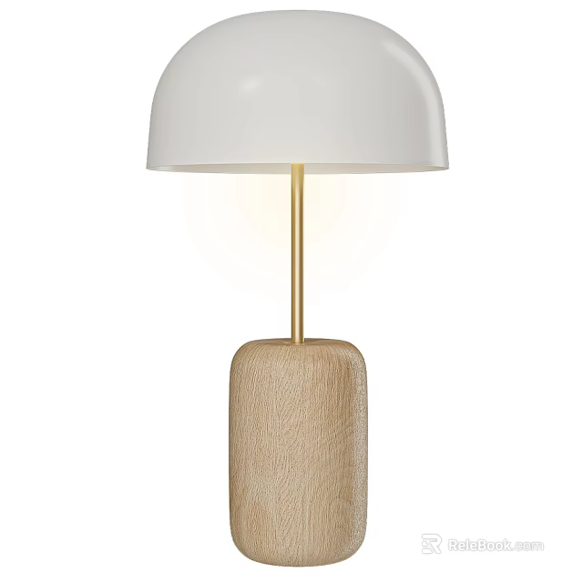 Modern Table Lamp With White Lampshade Golden Pole And Wooden Base 3d model 