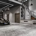 Automotive Showroom Interior With Luxury Cars Reception Desk And Tires