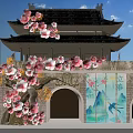 Ancient Architecture Photo Spot With Pink Flowers Lichun Landscape Screen And Arched Doorways