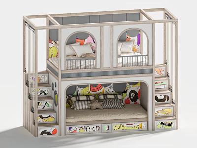 Modern Kids Bunk Bed With Wooden Frame Stairs Storage Drawers And Safety Rails 3d model