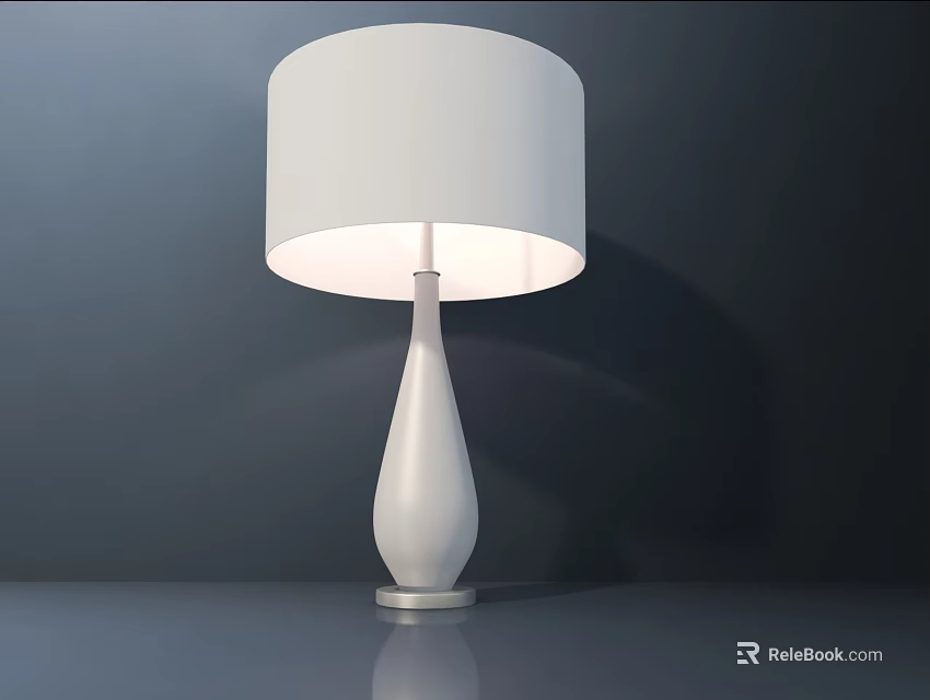 Modern White Table Lamp With Cylindrical Shade And Sleek Base On Dark Background 3d model 