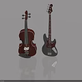 Acoustic Violin and Electric Bass Guitar on Shiny Reflective Surface
