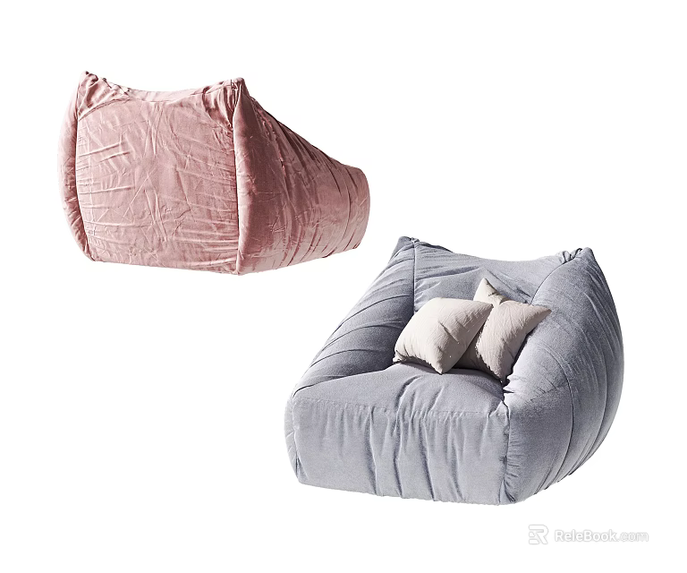 Pink and Gray Bean Bag Chairs with Two Pillows on the Gray One 3d model 