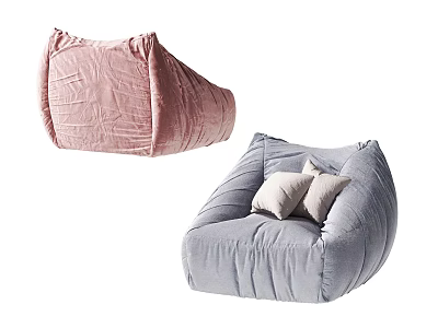 Pink and Gray Bean Bag Chairs with Two Pillows on the Gray One 3d model