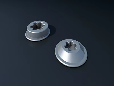 Two Shiny Silver Phillips Head Screw Caps Placed on Black Background 3d model