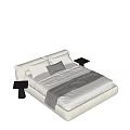 Elegant Modern Light Gray Upholstered Double Bed With Bedside Table Pillows And Black Blanket 3d model