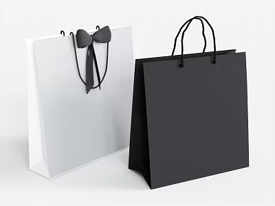 Elegant Decorative Ornament Set With White And Black Shopping Bags And Black Bow 3d model